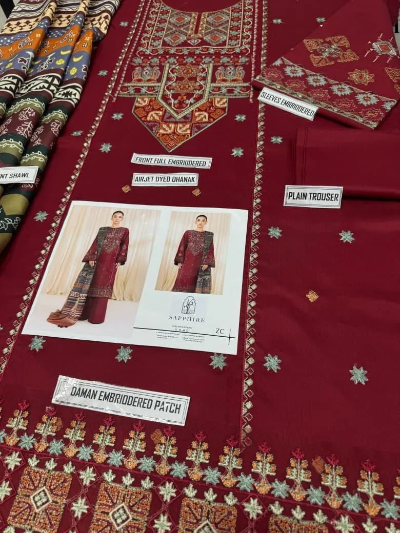 3Pcs Women's Unstitched Embriodered Suit