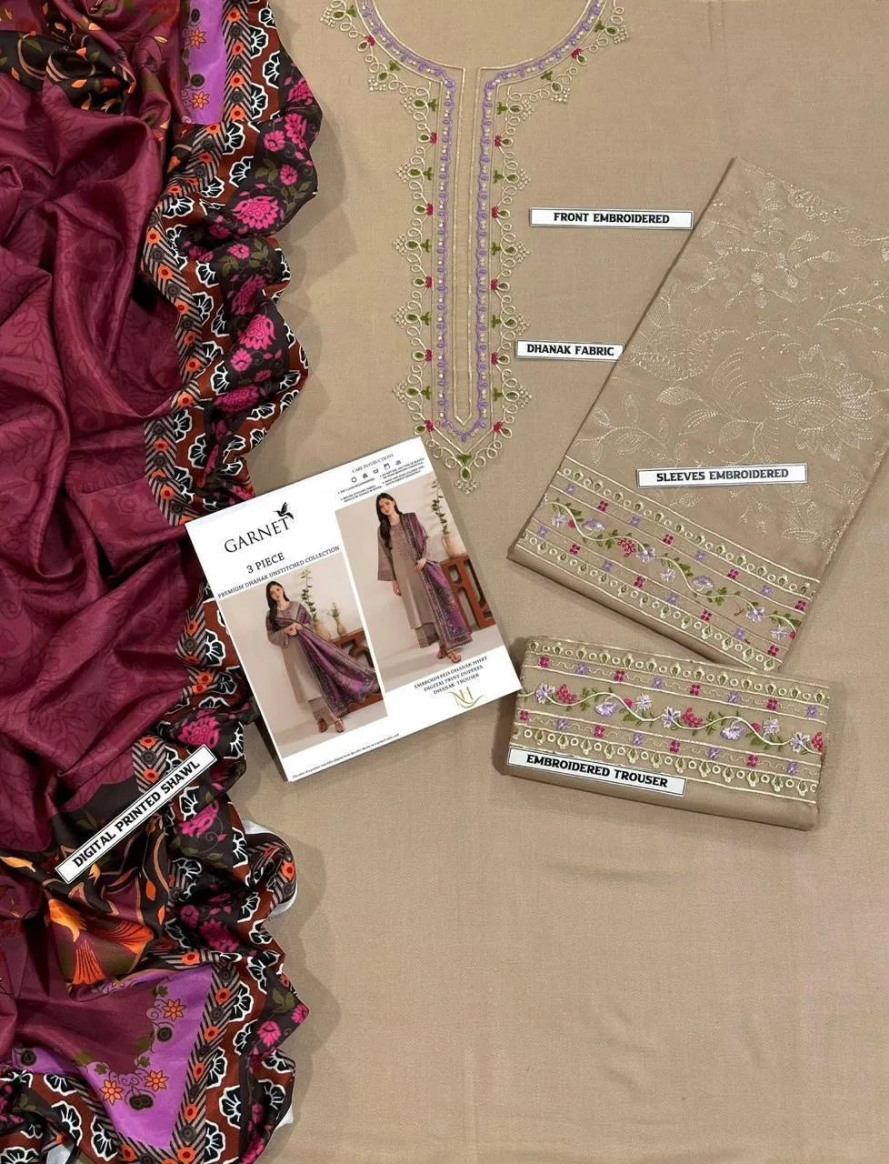 3Pcs Women's Unstitched Embriodered Suit