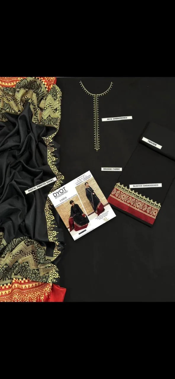 3Pcs Women's Unstitched Embriodered Suit