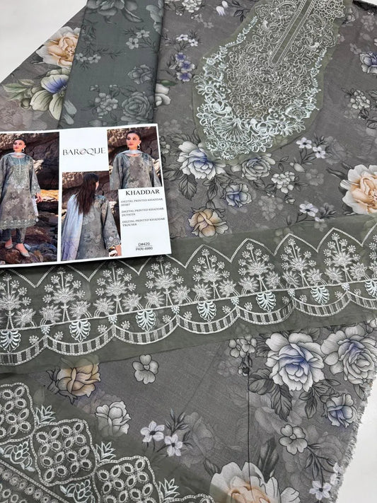 3Pcs Women's Unstitched Digital Print Suit