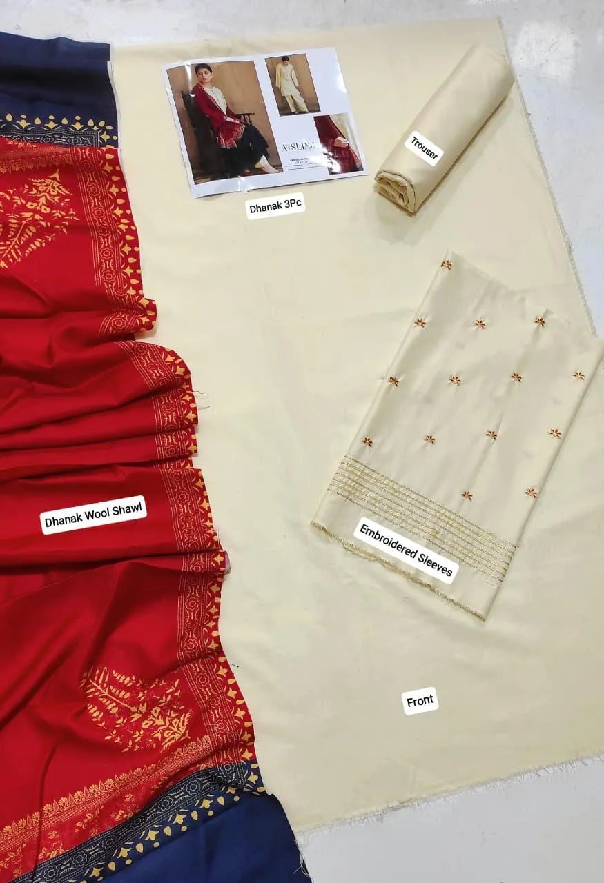 3Pcs Women's Unstitched Embriodered Suit