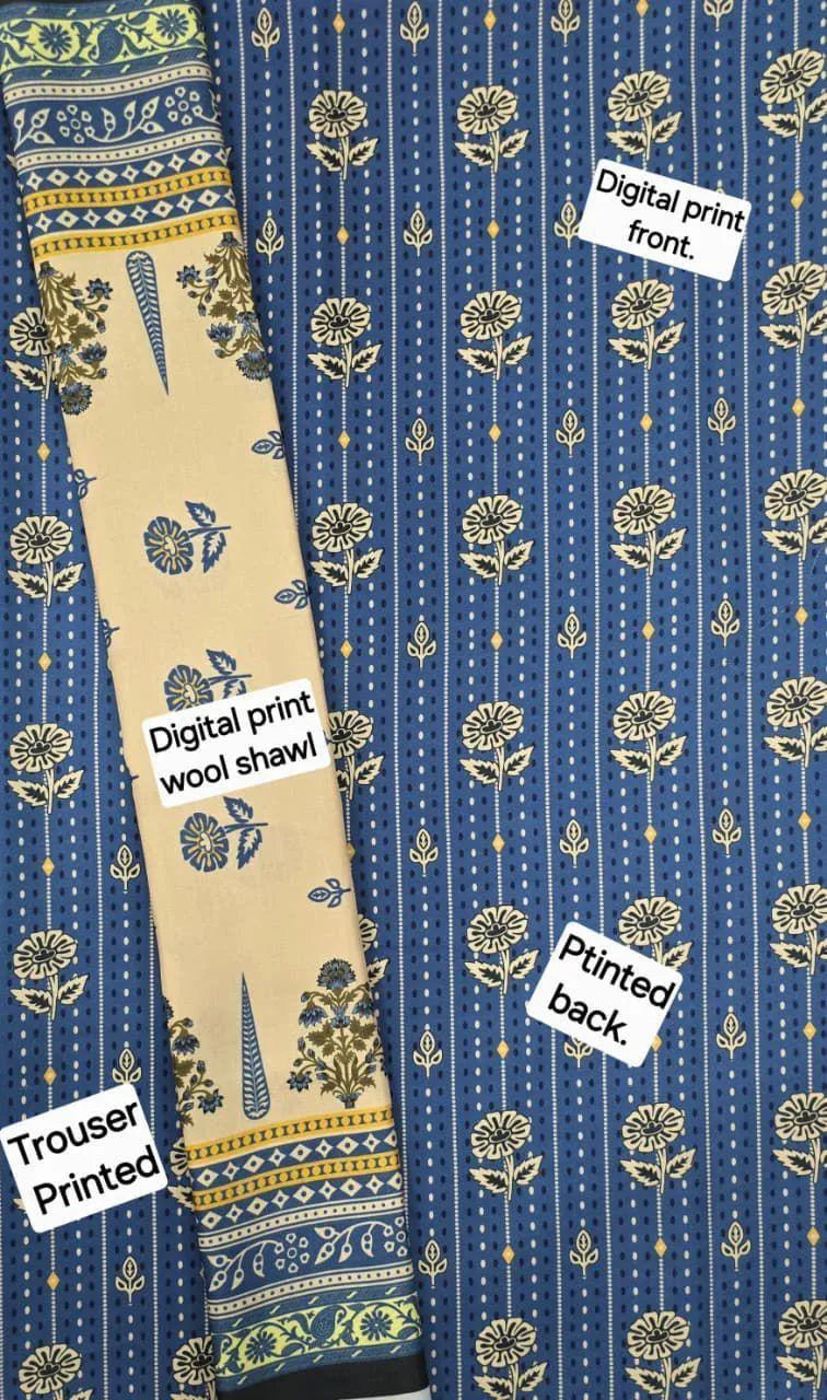 3Pcs Women's Unstitched Digital Print Suit