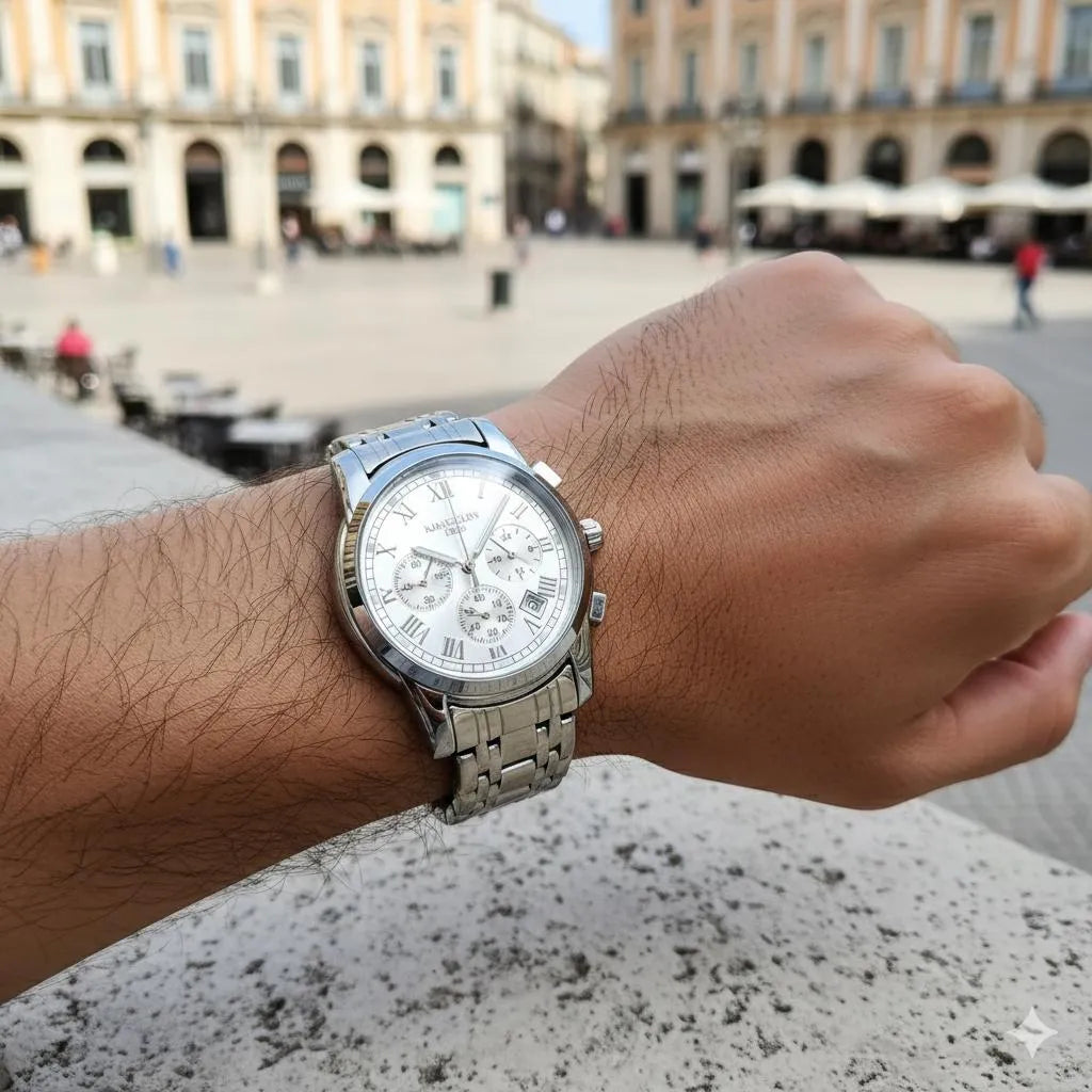 KIMSOUUN 1868 Men's Classic Chronograph Watch -Silver