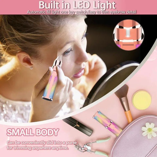 2in1 Electric Eyebrow Trimmer and Shaver Rechargeable Hair Remover for All Parts Use in Pen Flawless Hair Remover Rechargeable Painless Precision Eyebrow Trimmer and Eyebrow Razor Tool with LED Light for Face Lips Nose Chin Arm