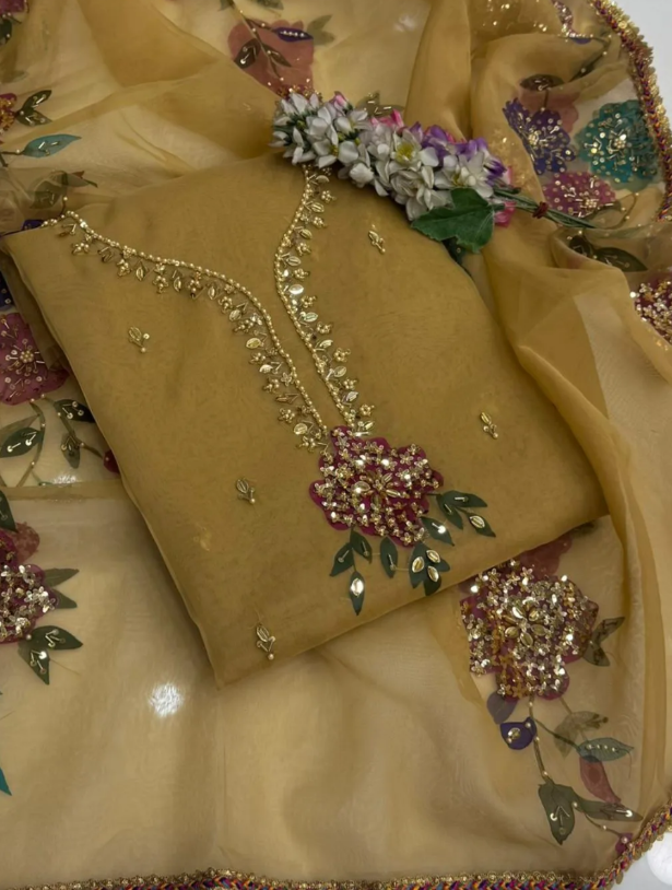 2pcs Women Unstitched Sequins Embriodered Suit