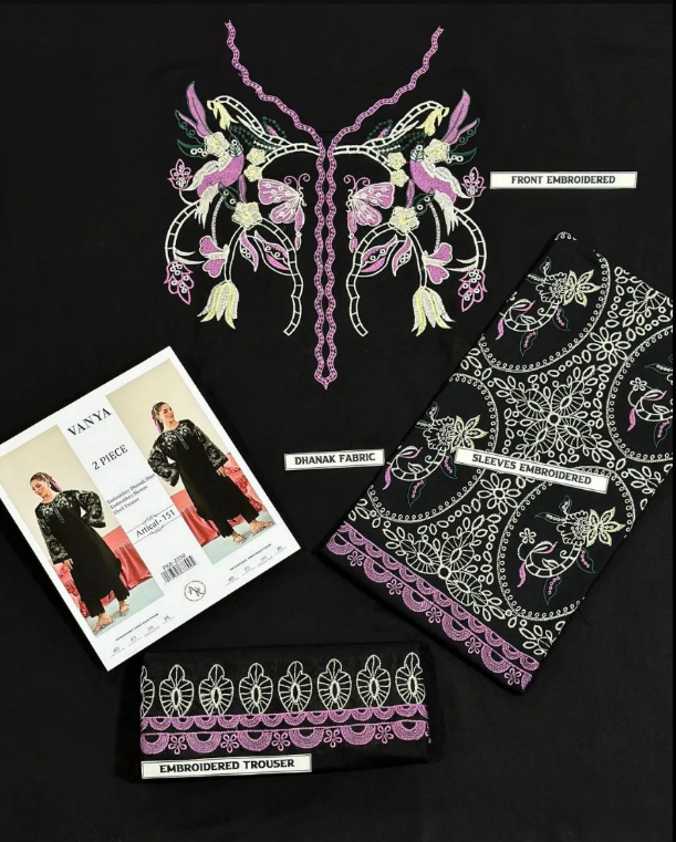 2pcs Women Unstitched Embriodered Suit