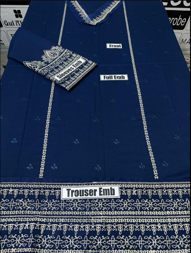 2pcs Women Unstitched Embriodered Suit