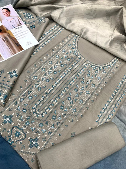 3 Pcs Women's Unstitched Embriodered Suit