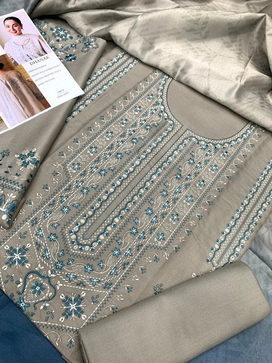 3 Pcs Women's Unstitched Embriodered Suit