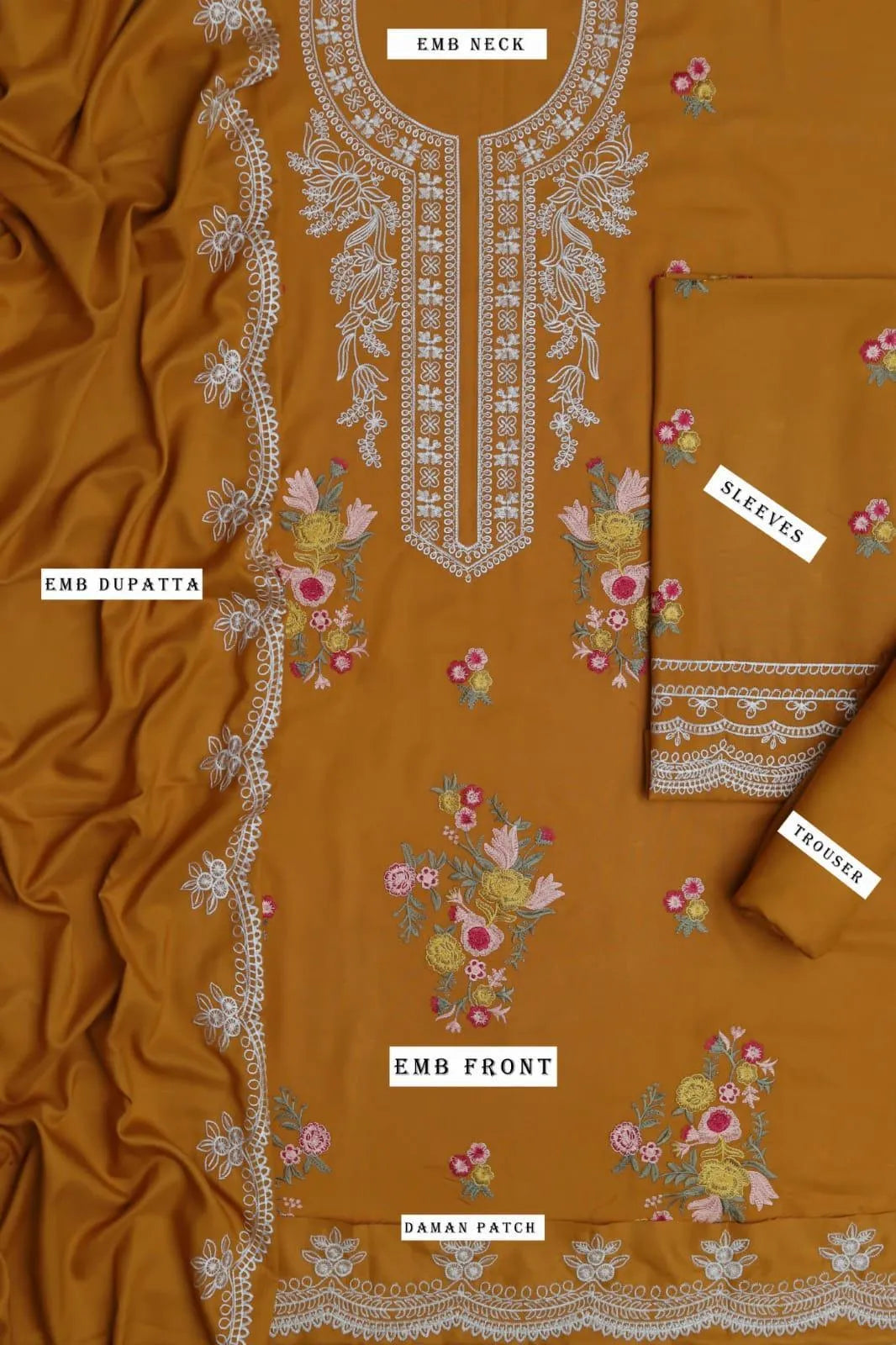 3Pcs Women's Unstitched Embriodered Suit