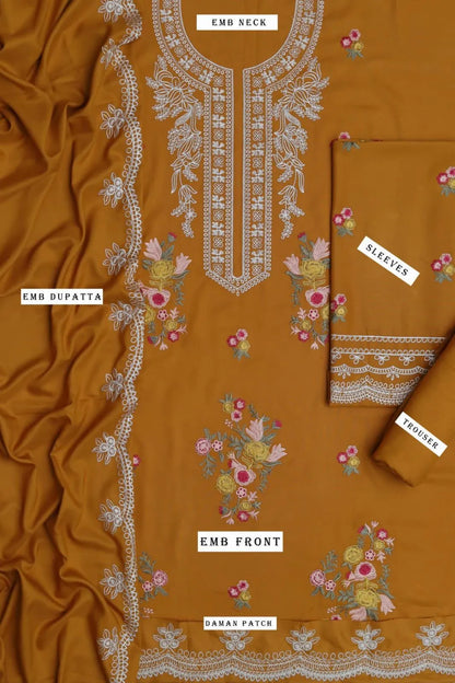 3Pcs Women's Unstitched Embriodered Suit