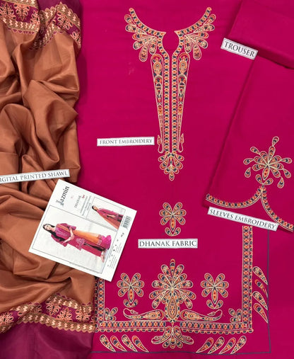 3Pcs Women's Unstitched Embriodered Suit