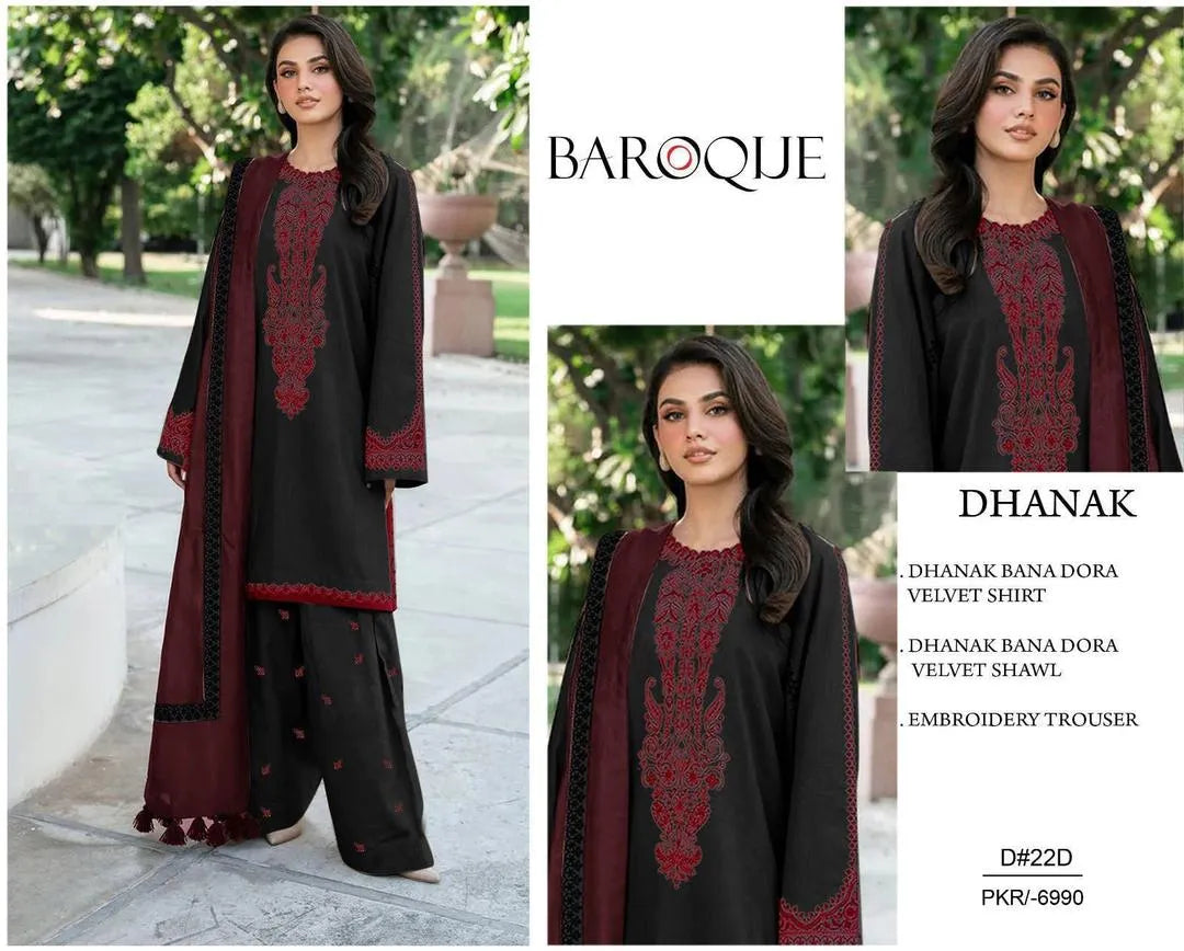 3Pcs Women's Unstitched Embriodered Suit