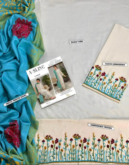 3Pcs Women's Unstitched Embriodered Suit