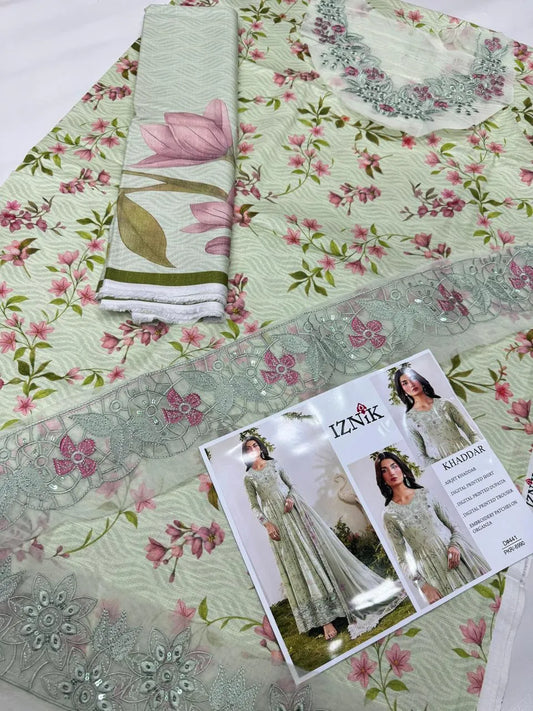 3Pcs Women's Unstitched Digital Print Suit