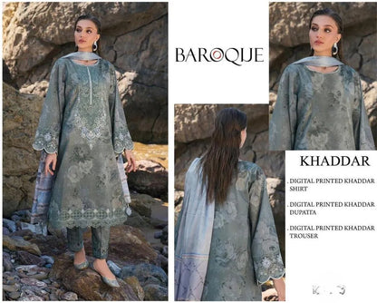 3Pcs Women's Unstitched Digital Print Suit