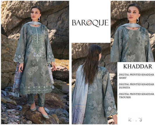 3Pcs Women's Unstitched Digital Print Suit