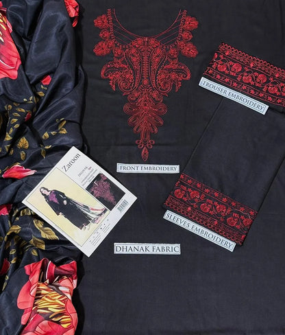 3Pcs Women's Unstitched Embriodered Suit