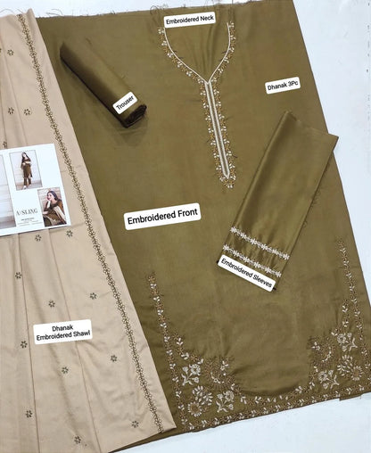 3Pcs Women's Unstitched Embriodered Suit