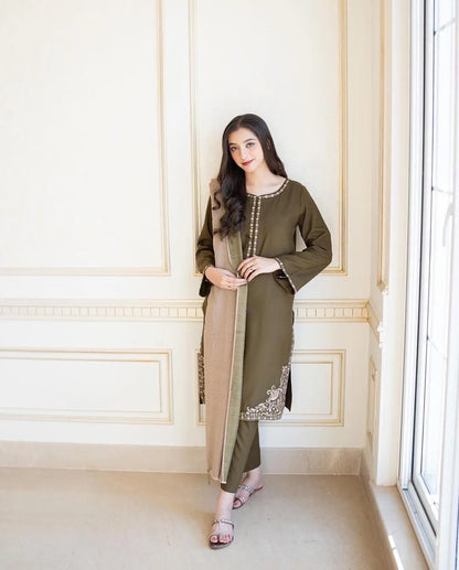 3Pcs Women's Unstitched Embriodered Suit