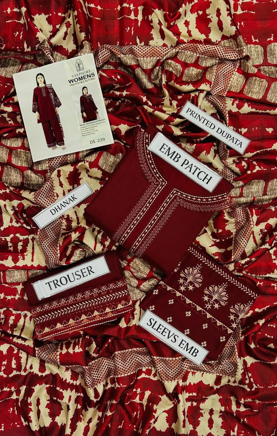 3Pcs Women's Unstitched Embriodered Suit