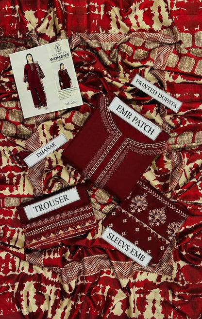 3Pcs Women's Unstitched Embriodered Suit