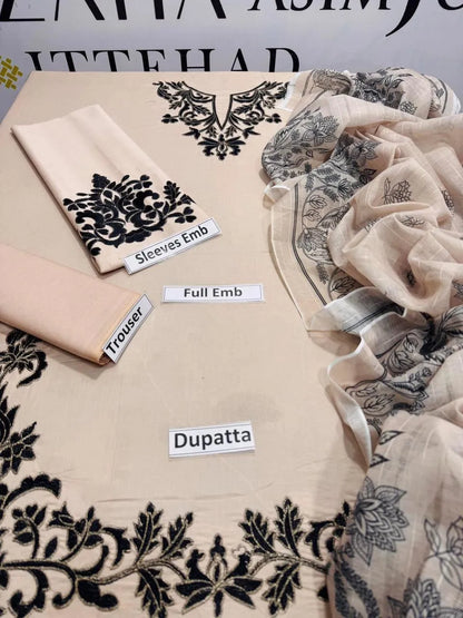 3Pcs Women's Unstitched Embriodered Suit