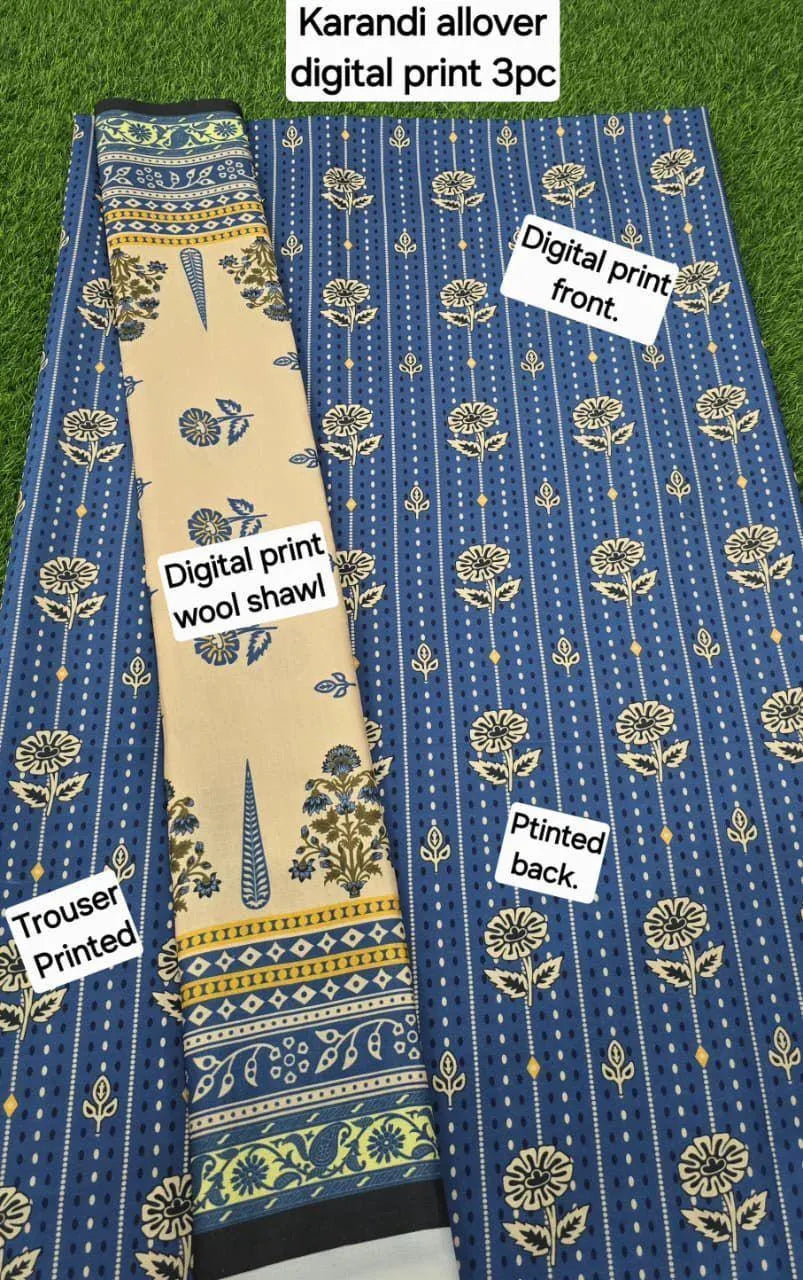 3Pcs Women's Unstitched Digital Print Suit