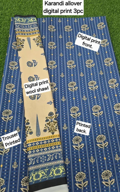 3Pcs Women's Unstitched Digital Print Suit