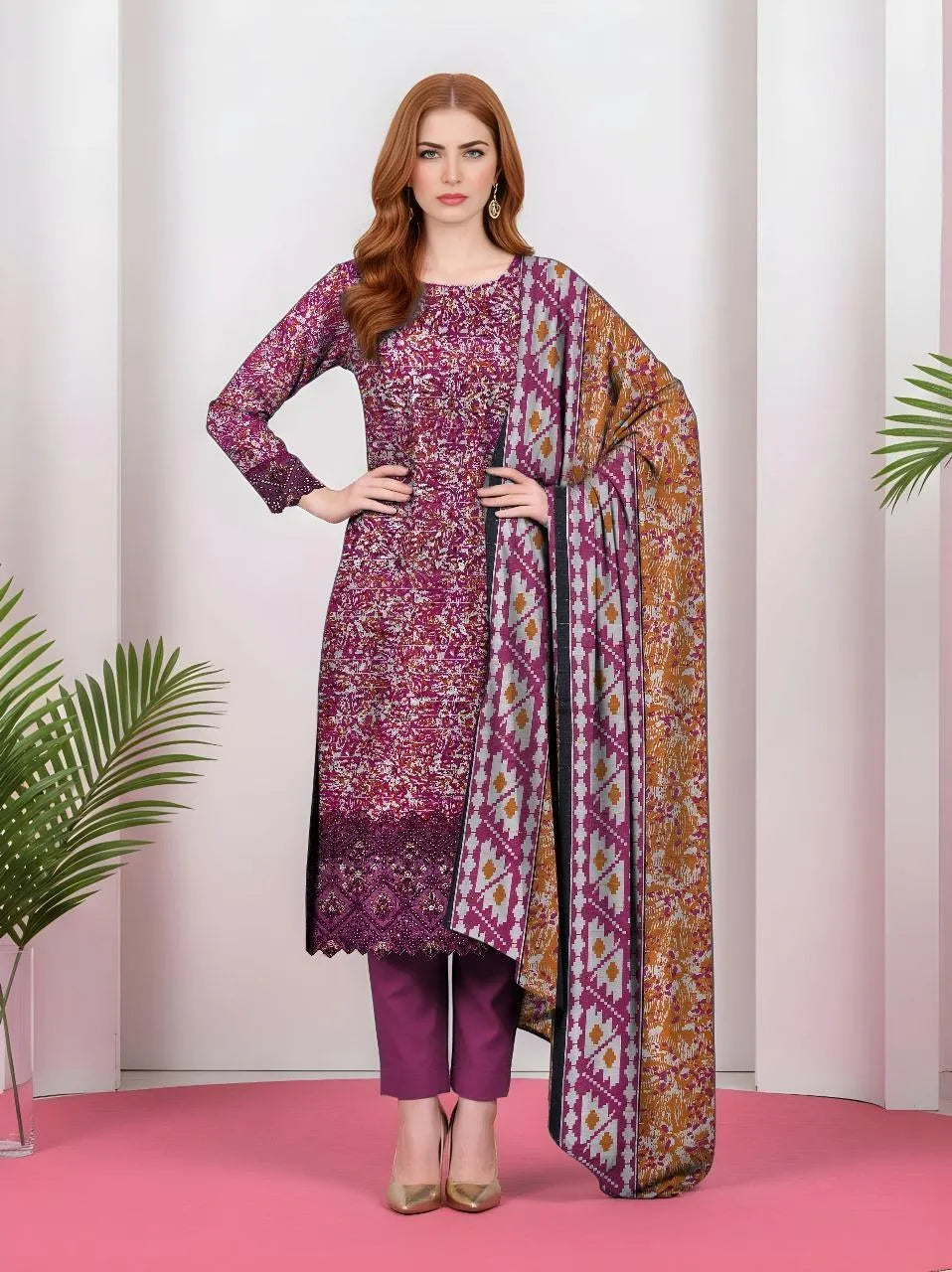 3Pcs women's Unstitched Printed Suit