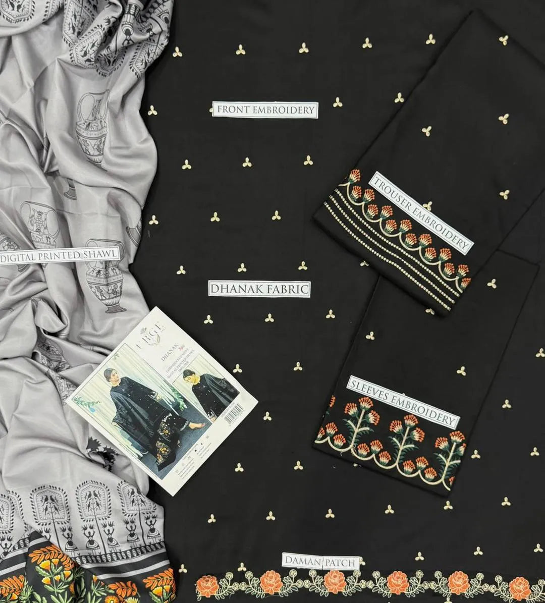 3pcs  Women's Unstitched Embriodered Suit