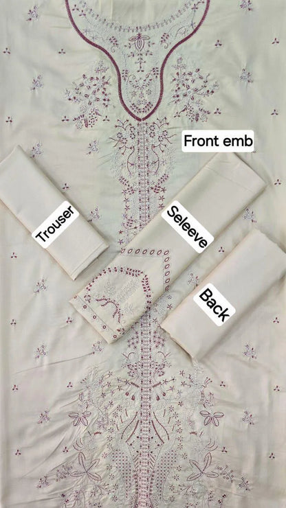 3pcs  Women's Unstitched  Embriodered Suit