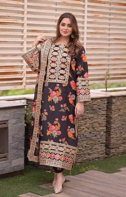 3pcs Unstitched Women's Printed Suit