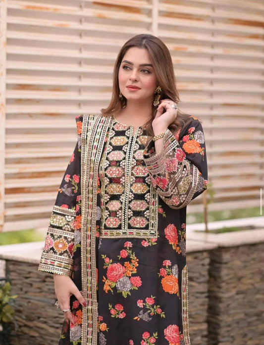 3pcs Unstitched Women's Printed Suit