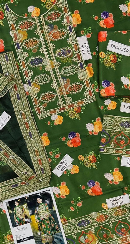 3pcs  Women's Unstitched  Printed Suit