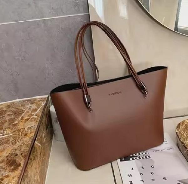 Women's PU Leather Plain Tote  Bag