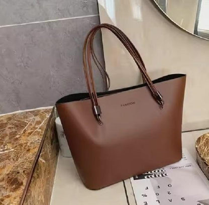 Women's PU Leather Plain Tote  Bag
