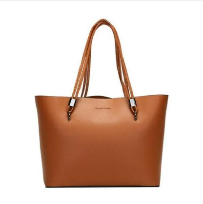 Women's PU Leather Plain Tote  Bag