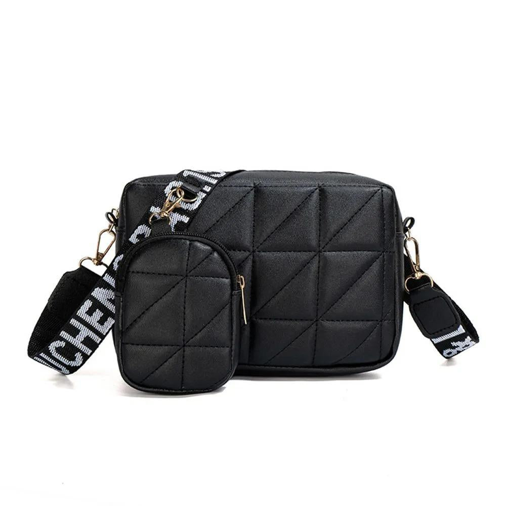Stylish Girls Crossbody Bag -2PC Black Embriodered Leather