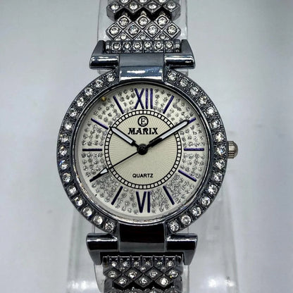 Women's MARIX Elegant Silver Ladies Quartz Watch with Crystal - Studded Dial Watch