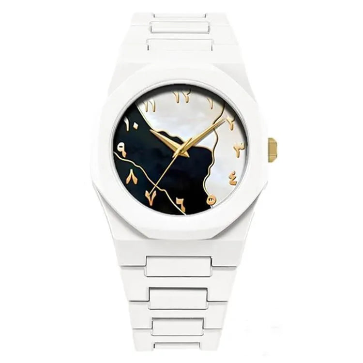 Men's Carbon fiber White Marble Arabic aura Watch