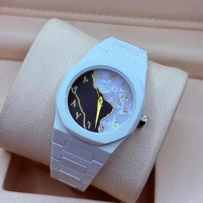 Men's Carbon fiber White Marble Arabic aura Watch