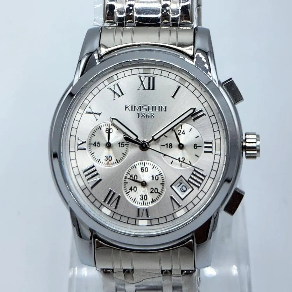 KIMSOUUN 1868 Men's Classic Chronograph Watch -Silver
