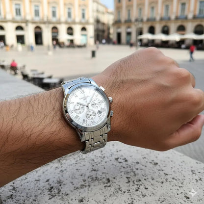 KIMSOUUN 1868 Men's Classic Chronograph Watch -Silver