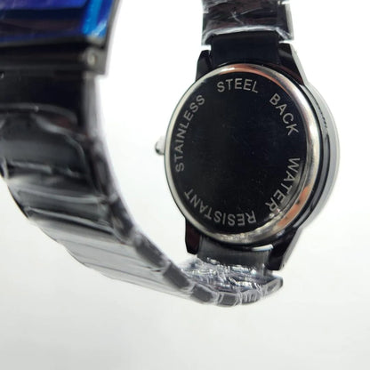 Men's/Women's Sleek Black Quartz Watch with rose Gold accents and Crystals Markers -Stainless Steel Back