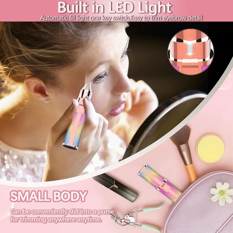 2in1 Electric Eyebrow Trimmer and Shaver Rechargeable Hair Remover for All Parts Use in Pen Flawless Hair Remover Rechargeable Painless Precision Eyebrow Trimmer and Eyebrow Razor Tool with LED Light for Face Lips Nose Chin Arm