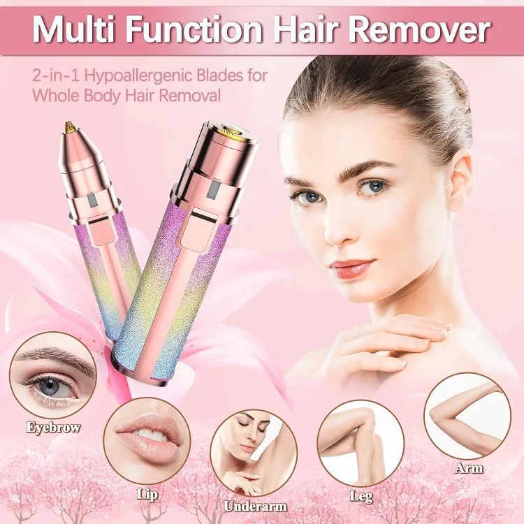2in1 Electric Eyebrow Trimmer and Shaver Rechargeable Hair Remover for All Parts Use in Pen Flawless Hair Remover Rechargeable Painless Precision Eyebrow Trimmer and Eyebrow Razor Tool with LED Light for Face Lips Nose Chin Arm