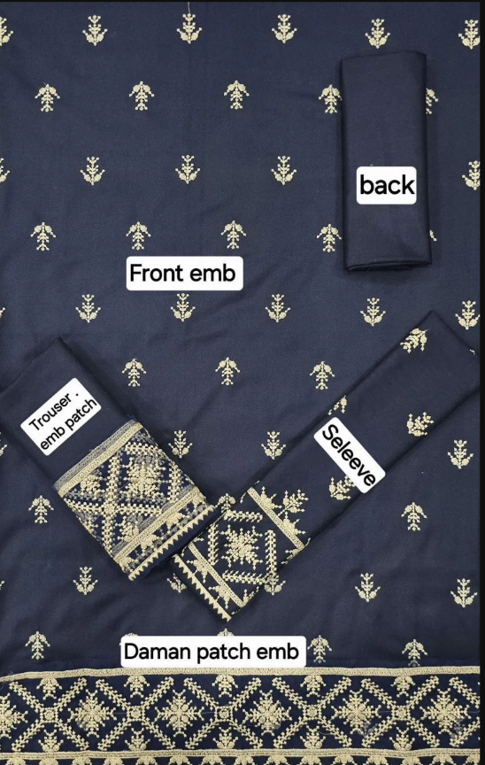 2pcs Women's Unstitched Embriodered Suit