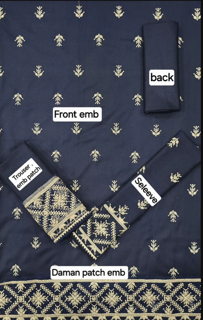 2pcs Women's Unstitched Embriodered Suit