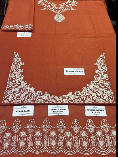 2pcs Women Unstitched  Embriodered  Suit